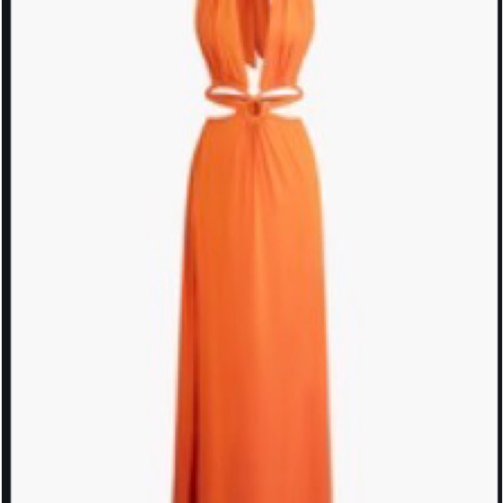 Tied Front Orange Maxi Dress - Women's Cutout Evening Gown